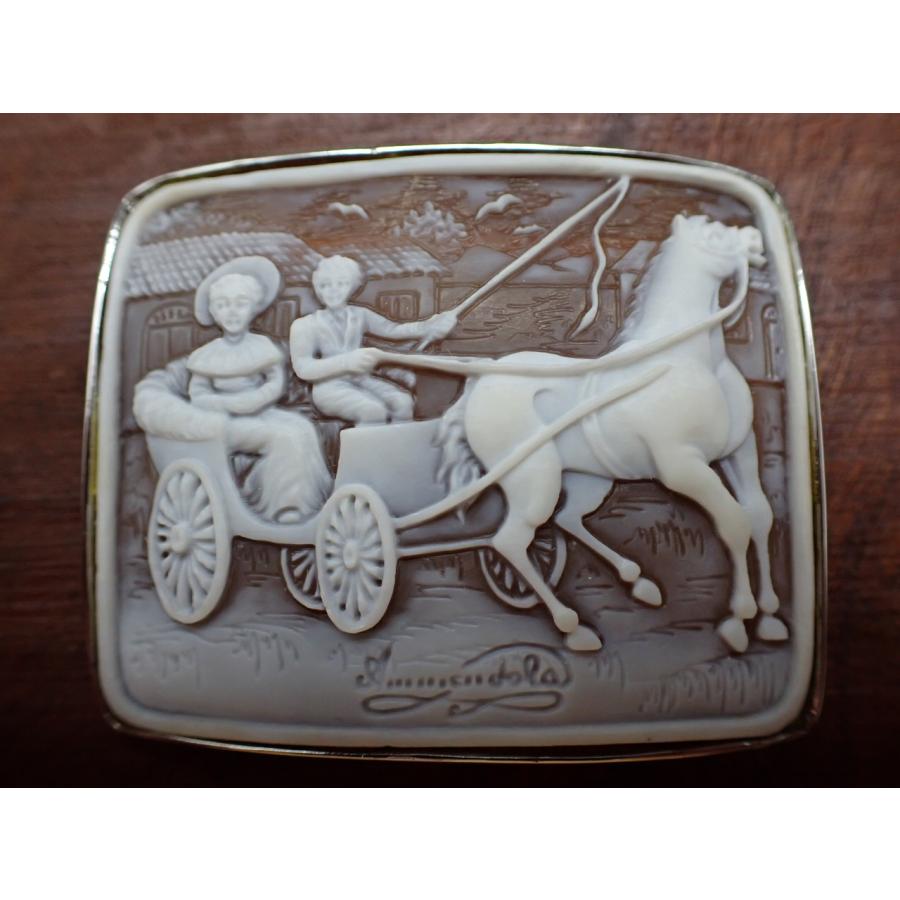 シェルカメオ　ルース　ヴィンテージ　アンティーク　馬車　馬 美術品・アンティーク・コレクション シェルカメオ ルース
