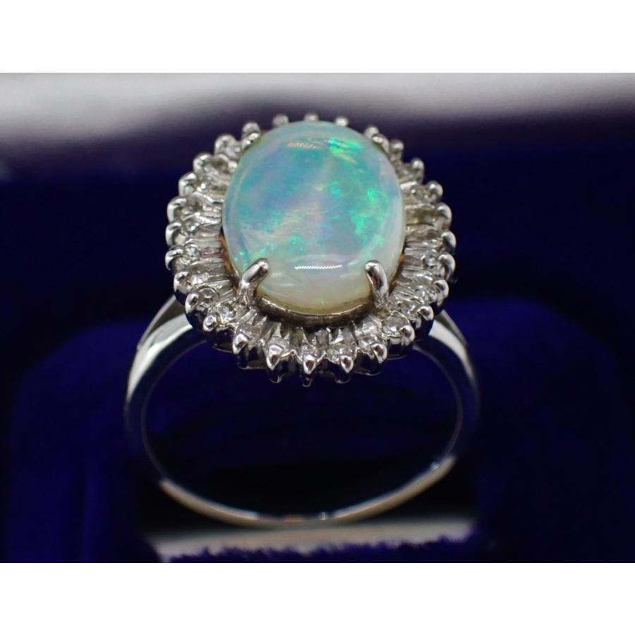 k18リング オパール　ダイヤモンド K18WG オパール ダイヤモンドリング 14号 フランス製