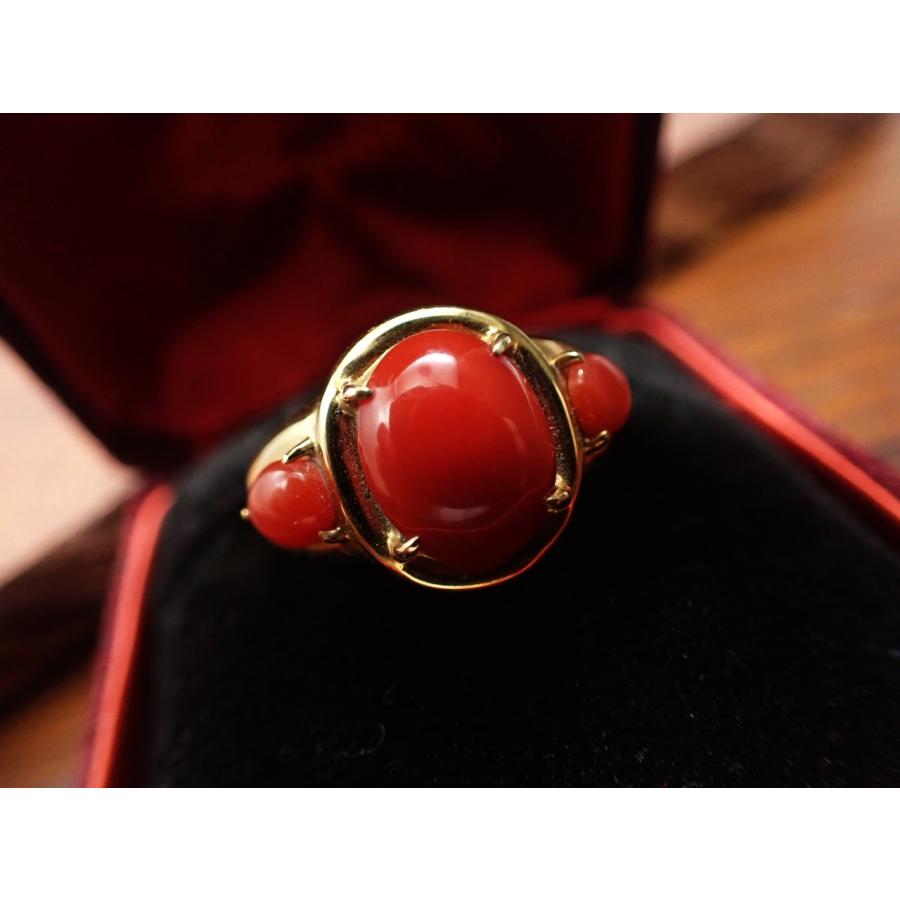 ヴィンテージ三越オリジナル】赤珊瑚 K18 リング 13号 : アンティーク