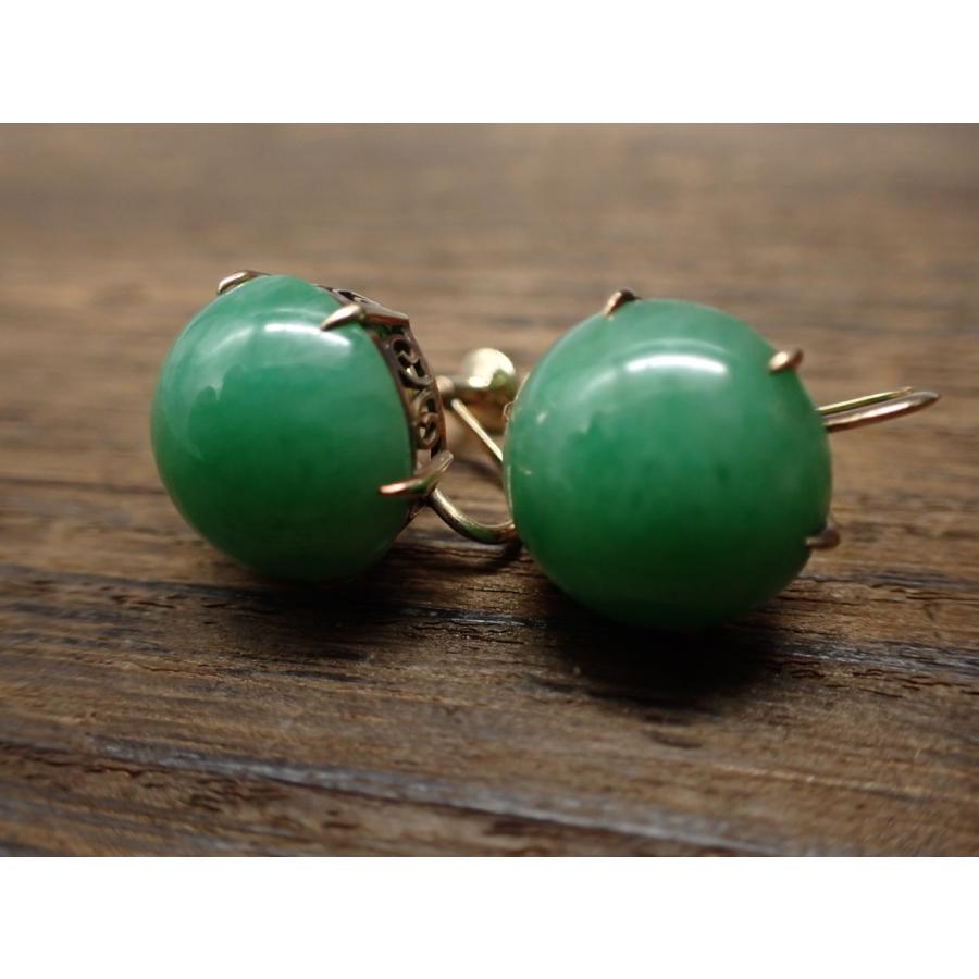 昭和ヴィンテージ】MIKIMOTO 天然翡翠イヤリング K14 石素材証明  