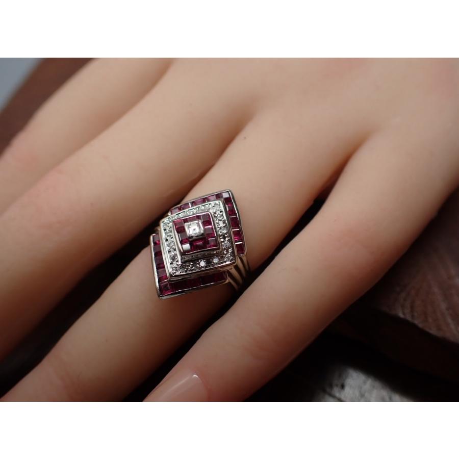 天然ルビーXダイヤモンド バケットカットリング Pt900 8号 8.5g 宝石 