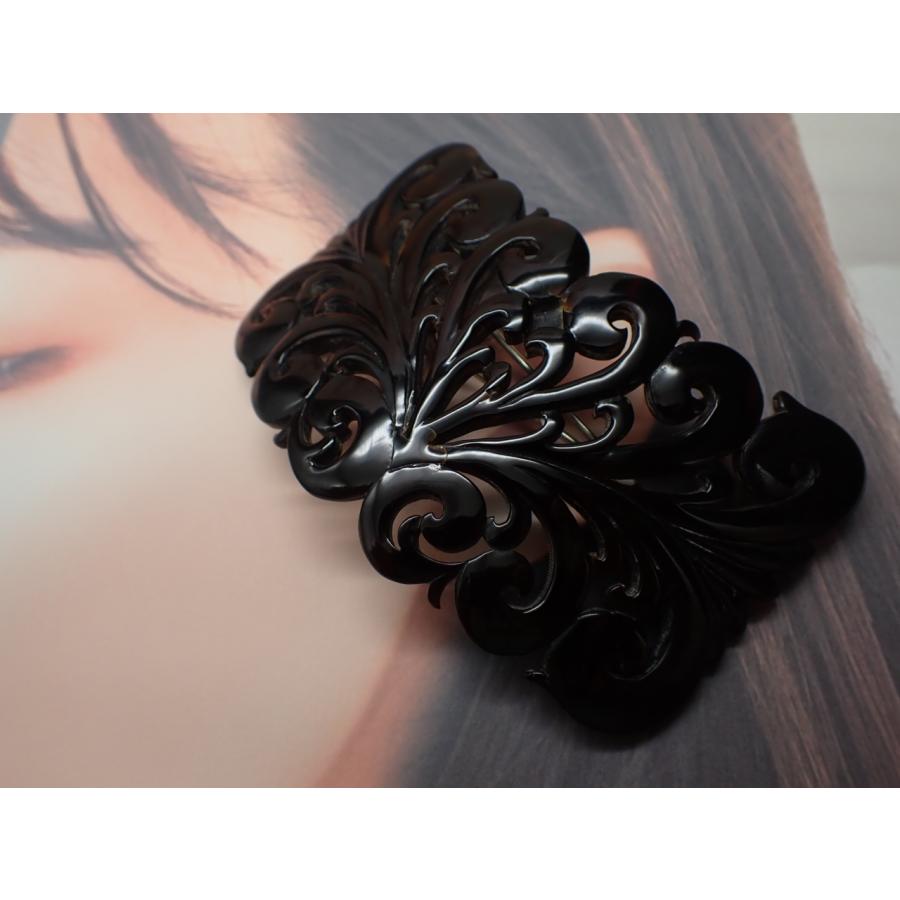 【価格見直し！】本べっ甲（真黒甲）　大きめバレッタ　9.4X5.5cm_3