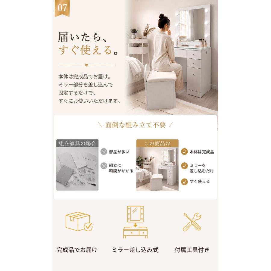 ドレッサー LEDライト付き コンセント付き 一面鏡 グロス 幅60cm 化粧