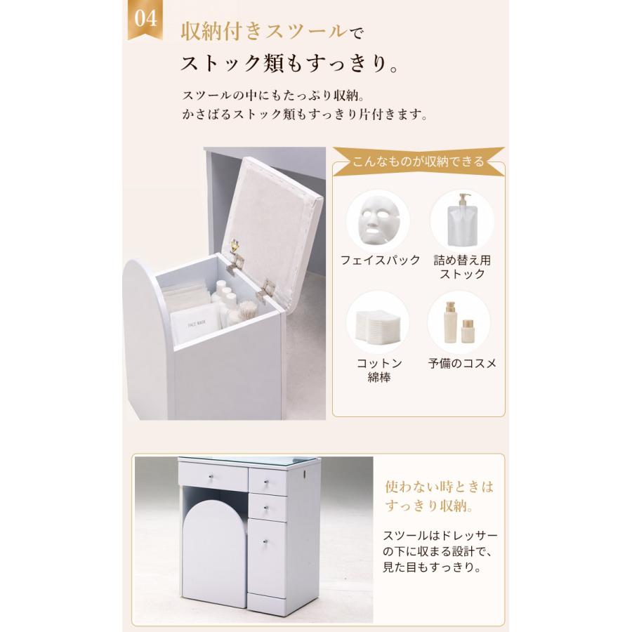 ドレッサー LEDライト付き コンセント付き 一面鏡 グロス 幅60cm 化粧