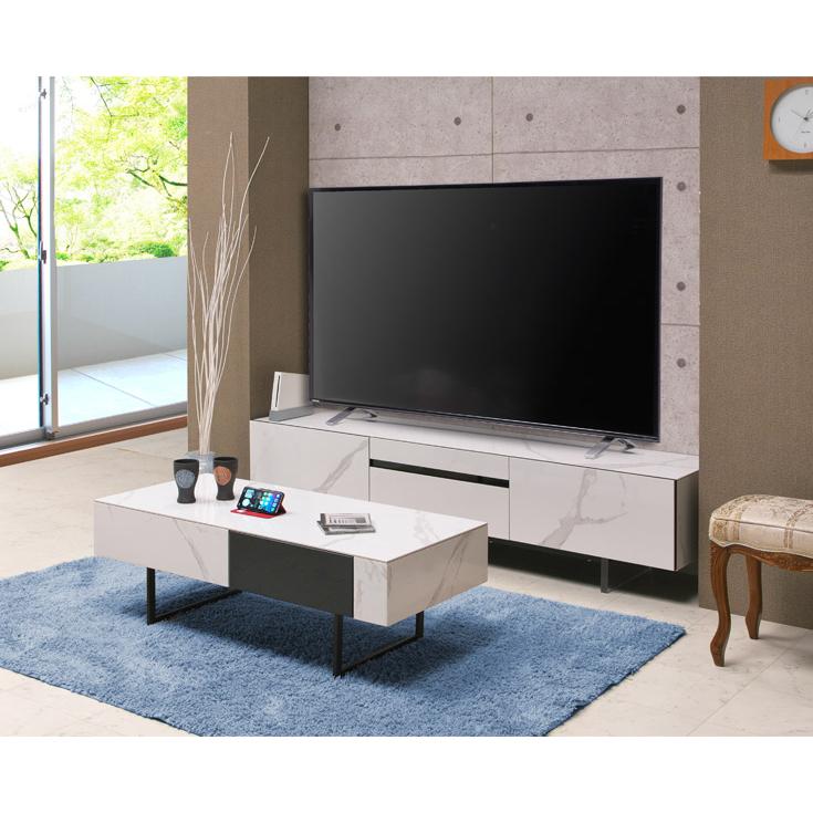 センターテーブル セラミックテーブル 収納付きテーブル 幅110cm ホワイト グレー