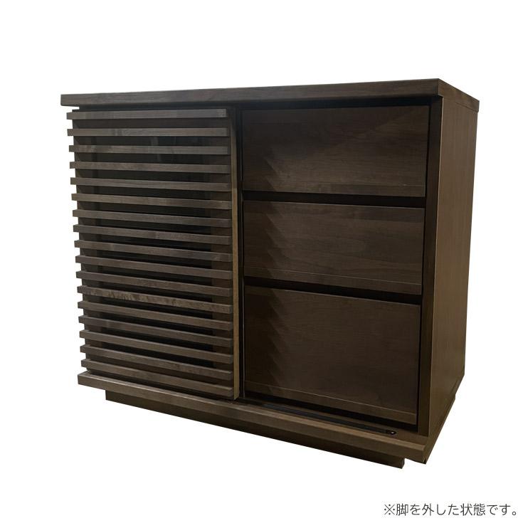 リビングボード 幅80 脚付き キャビネット 引出 スライド扉 可動棚