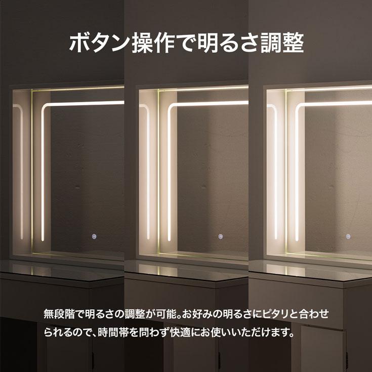 ドレッサー 化粧台 3色変換LEDライトミラー 大容量収納 椅子セット