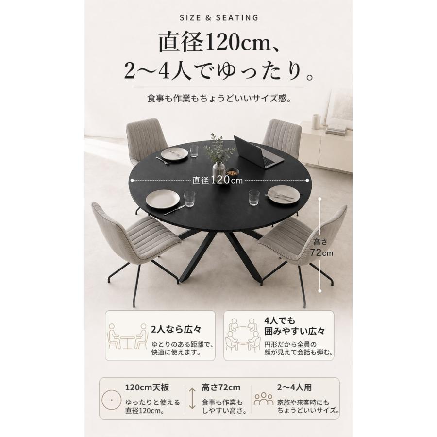 ダイニングテーブル 丸テーブル 直径120cm 円形 ブラック 黒 テーブル