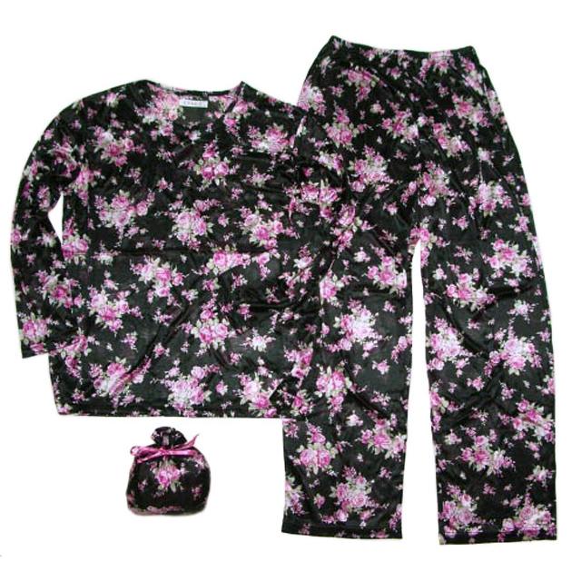 携帯 パジャマ ポーチ付 ローズ柄 レディース 長袖 旅行 ナイトウエア 寝巻き M L Llサイズ ルームウェア お見舞い 薔薇雑貨 薔薇柄 薔薇 雑貨 姫系 Ek F C 薔薇雑貨のおしゃれ姫 通販 Yahoo ショッピング