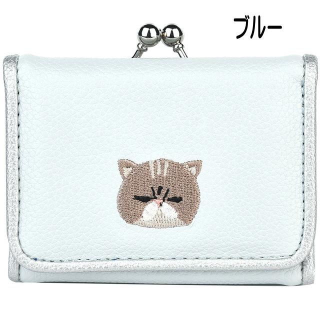 財布 猫柄 レディース 三つ折り 折財布 キャット がま口 小 ミニ