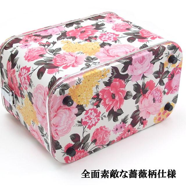閉店セール☆50%クーポン】 メイクボックス 鏡付き 薔薇柄 花柄 ピンク
