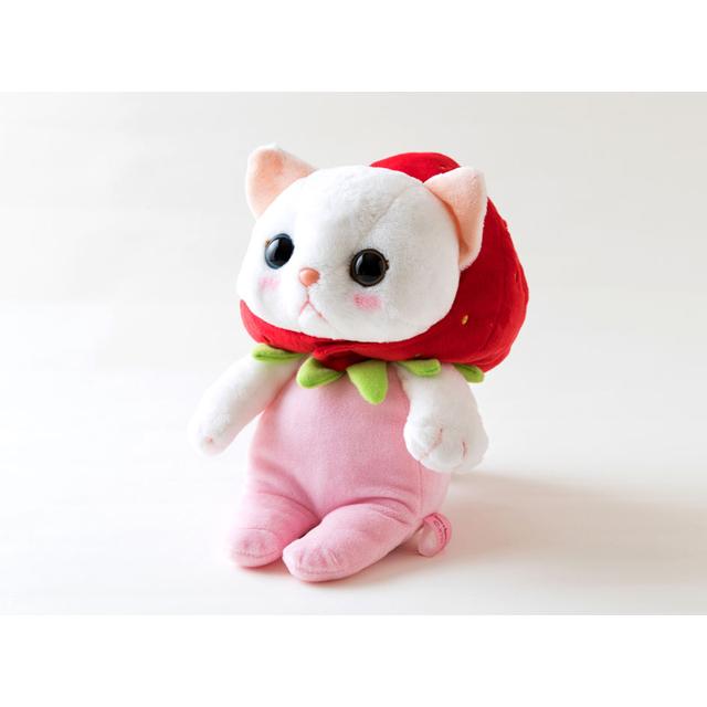 閉店セール☆30%クーポン】 ぬいぐるみ 猫 ねこ ネコ いちご 白猫 M