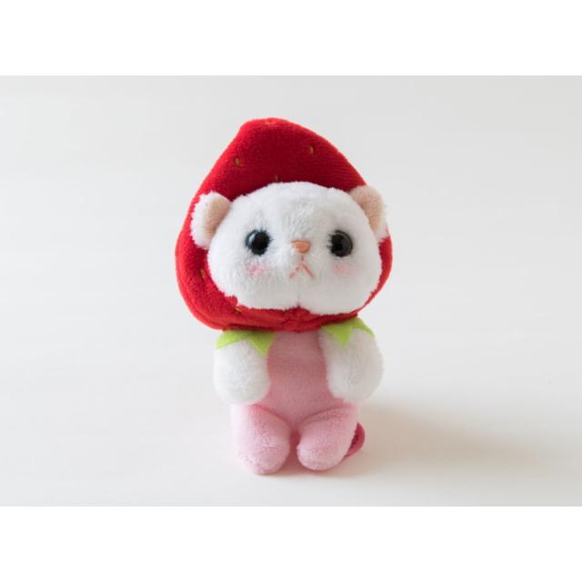 ぬいぐるみマスコット いちごコスチューム 白猫 フルーツ猫 choochoo
