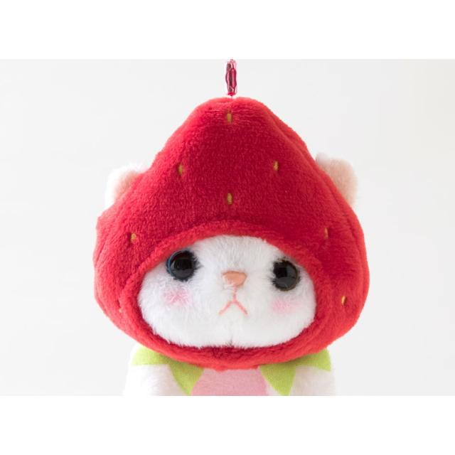 ぬいぐるみマスコット いちごコスチューム 白猫 フルーツ猫 choochoo