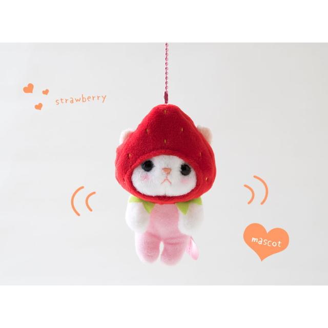 ぬいぐるみマスコット いちごコスチューム 白猫 フルーツ猫 choochoo