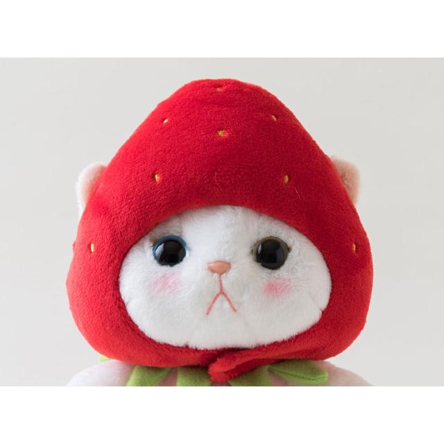 在庫一掃☆残りわずか】ぬいぐるみ いちごコスチューム 白猫 Sサイズ
