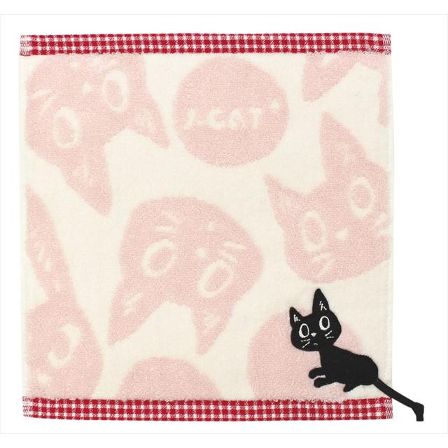 タオルハンカチ ハンドタオル ギンガムチェック 黒猫 ハンカチ 売れ筋