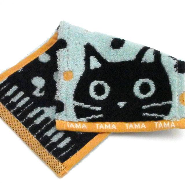 タオルハンカチ 猫柄 ハーフサイズ 音たま 黒猫 音楽モチーフ ネコ柄