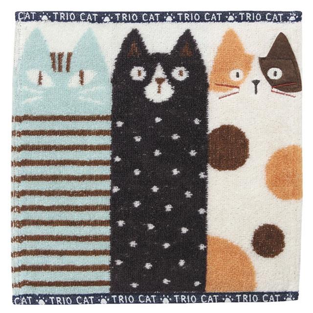 タオル 猫柄 ハンカチ トリオキャット 25×25cm ネコ柄 綿100