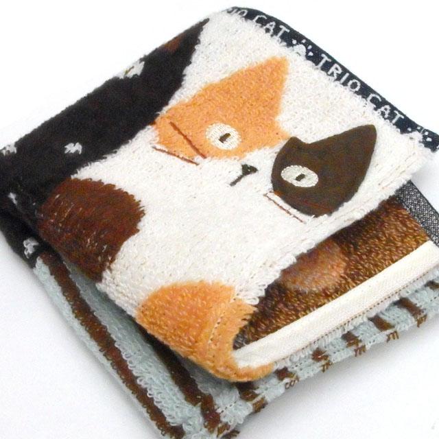 タオル 猫柄 ハンカチ トリオキャット 25×25cm ネコ柄 綿100
