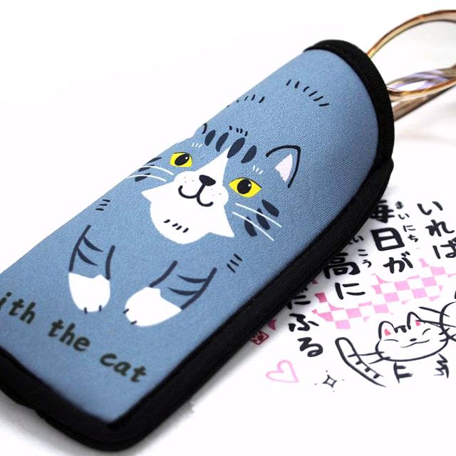 メガネケース ペンケース 猫柄 スリム ソフト コンパクト 薄い