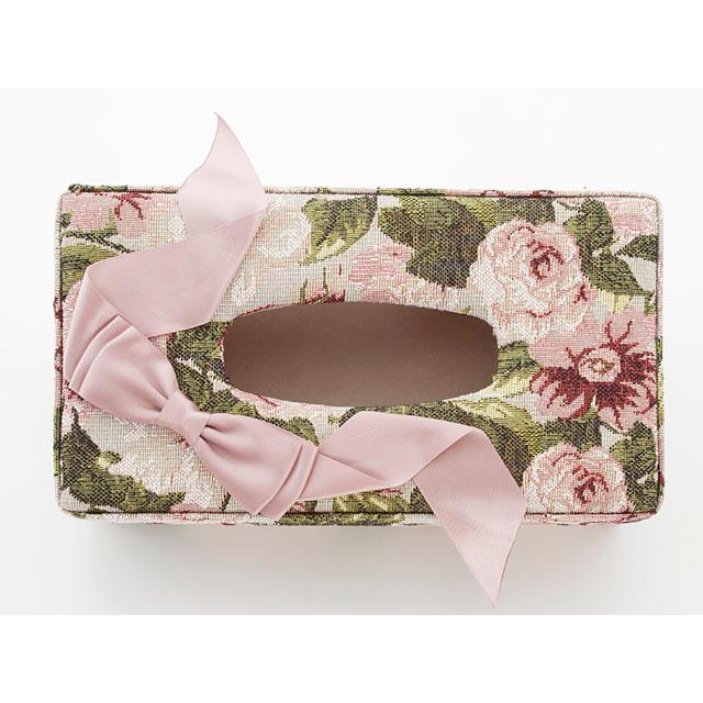 ティッシュケース 薔薇柄 バラ柄 ローズ ピンク 布製 ティッシュBOX