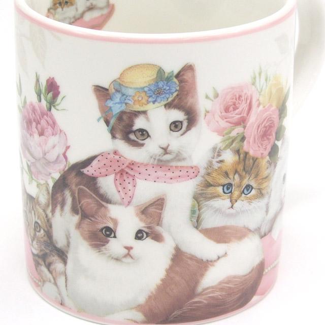 マグカップ 猫柄 ギフトBOX入り ネコ柄 花と猫 猫柄 カップとボックス 
