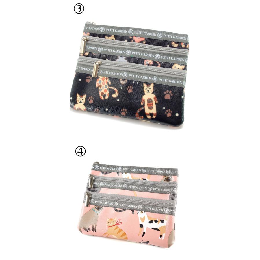 ポーチ 猫 化粧ポーチ カジュアル 猫柄トリプルジップ 3連ファスナー