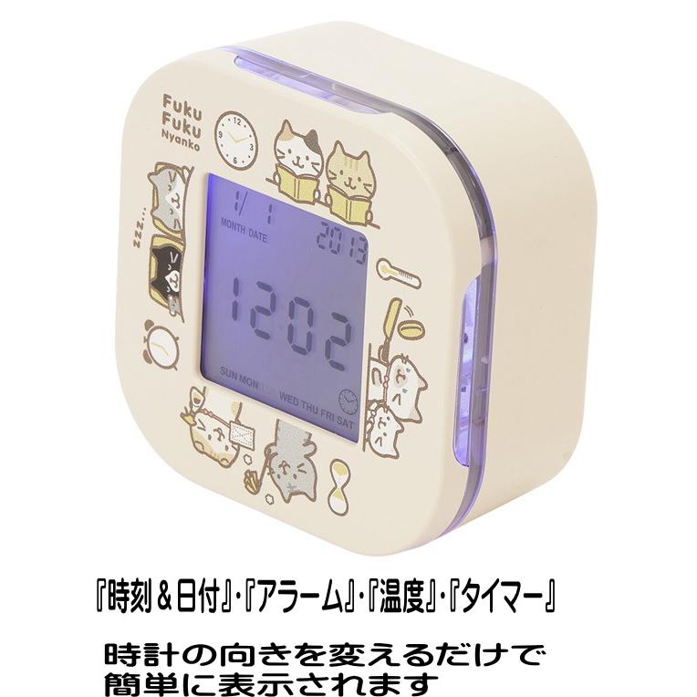 置き時計 時計 デジタル 回転 クロック 卓上 ネコ柄 ミニ 小さい
