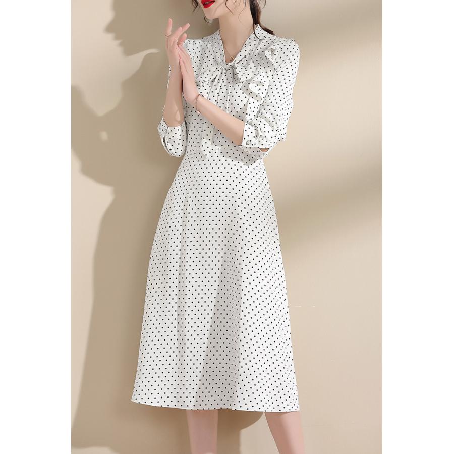 水玉 ワンピース ドット ドット柄ワンピース シャツワンピース 春 夏 白 袖あり フレア Aライン 40代 母親 ロング フォーマルドレス 50代 60代 70代 30代 ミセス 大きいサイズ専門店osyareism 通販 Yahoo ショッピング
