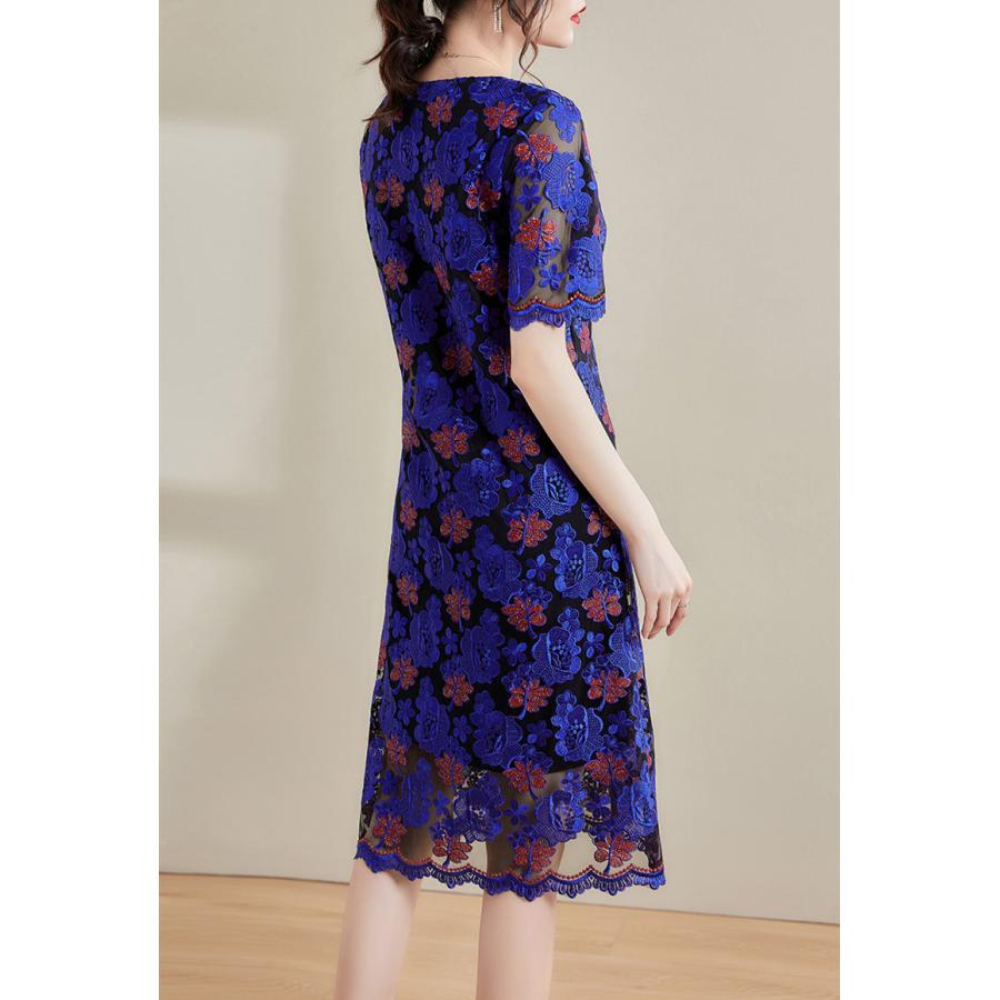 結婚式 ワンピース きれいめ 袖あり 40代 母親 ロング 夏 半袖 花柄  