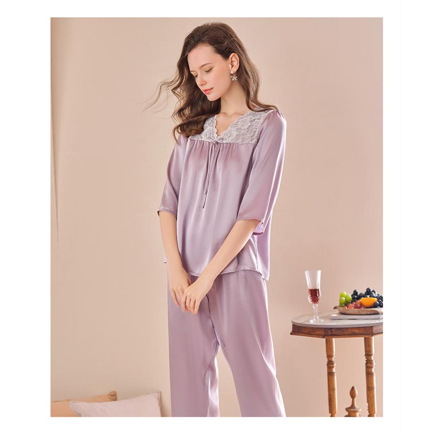 シルク パジャマ レディース 春用 七分袖 かわいい シルクパジャマ 春