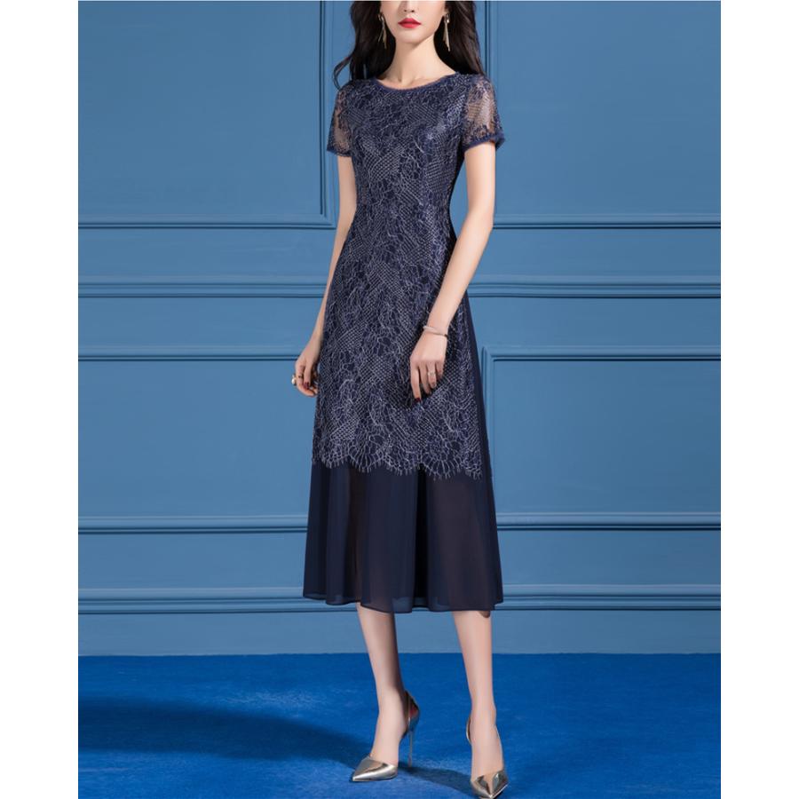 無料長期保証 結婚式 ワンピース ロング丈 袖あり 40代 フォーマルドレス 50代 ミセス 親族 大人 フォーマルワンピース 60代 30代 70代 シニア レース ネイビー 肌触りがいい Www Foroactua Com