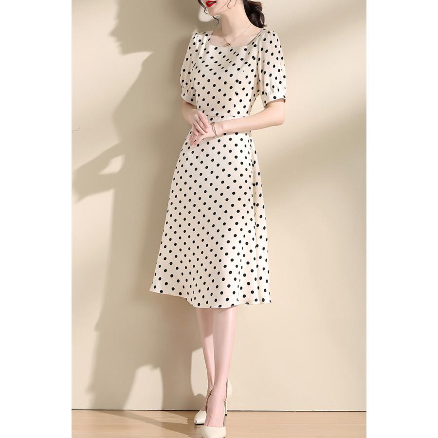結婚式 ワンピース 袖あり 40代 母親 ロング 夏 春 おしゃれ 水玉