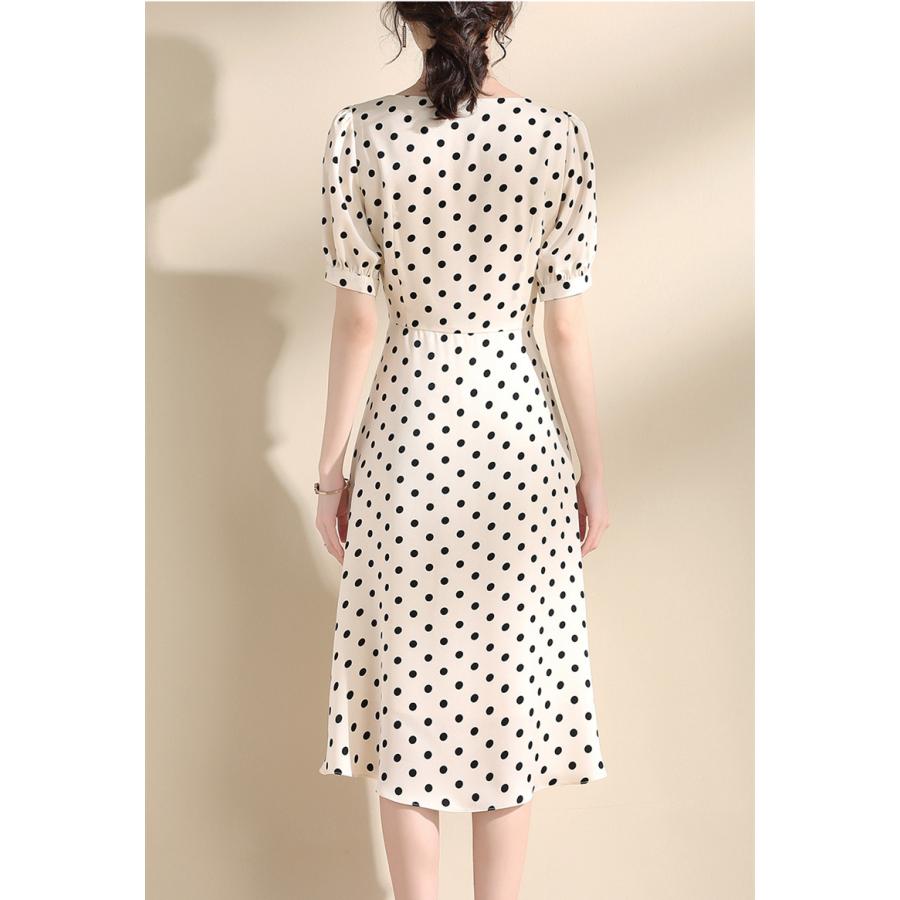 結婚式 ワンピース 袖あり 40代 母親 ロング 夏 春 おしゃれ 水玉