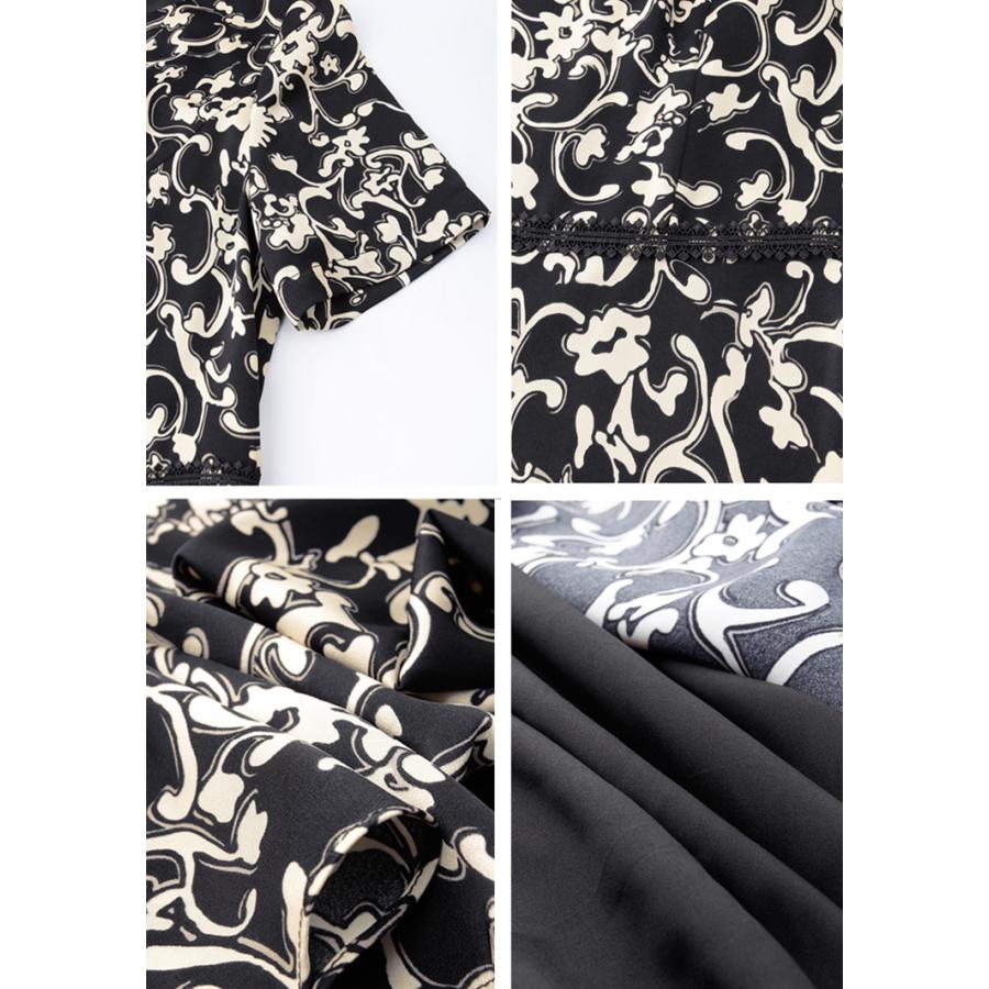 結婚式 ワンピース 袖あり 40代 母親 ロング 夏 半袖 花柄 フォーマル