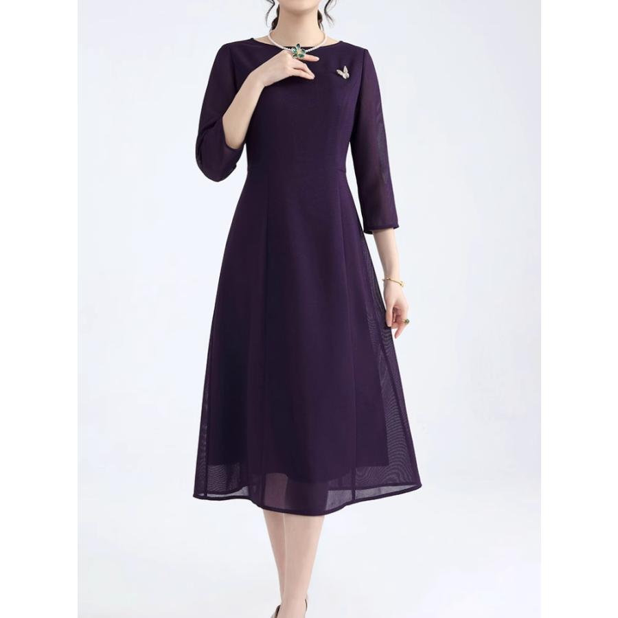 結婚式 親族 フォーマルドレス 50代 60代 ぽっちゃり ドレス 服 ワンピース 袖あり 秋 冬 春 40代 母親 フォーマルワンピース ミセス 大人 パーティードレス_2