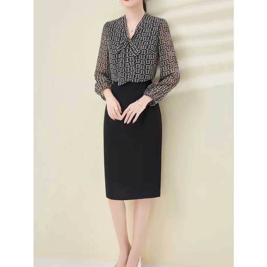 結婚式 親族 フォーマルドレス 50代 60代 ぽっちゃり ドレス 服 ワンピース 袖あり リボン 秋 40代 母親 フォーマルワンピース ミセス 大人 パーティードレス_2
