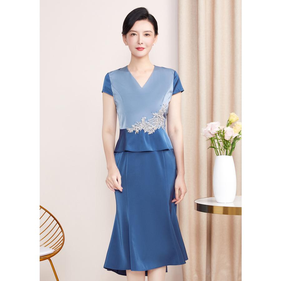 新しいブランド ミセス 結婚式 フォーマルドレス 60代 ブルー 夏 袖あり 服 祖母 ワンピース お宮参り シニア 70代 30代 40代 フォーマル ワンピース 大人 親族 母親 50代 ワンピース チュニック Www Varney Com Br