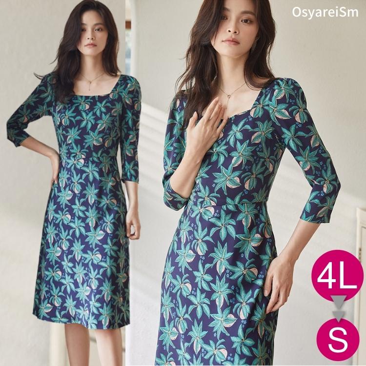 結婚式 ワンピース 袖あり 花柄 40代 aライン フォーマルドレス 50代 60代 70代 30代 ミセス 親族 大人 フォーマルワンピース パーティードレス 大きいサイズ