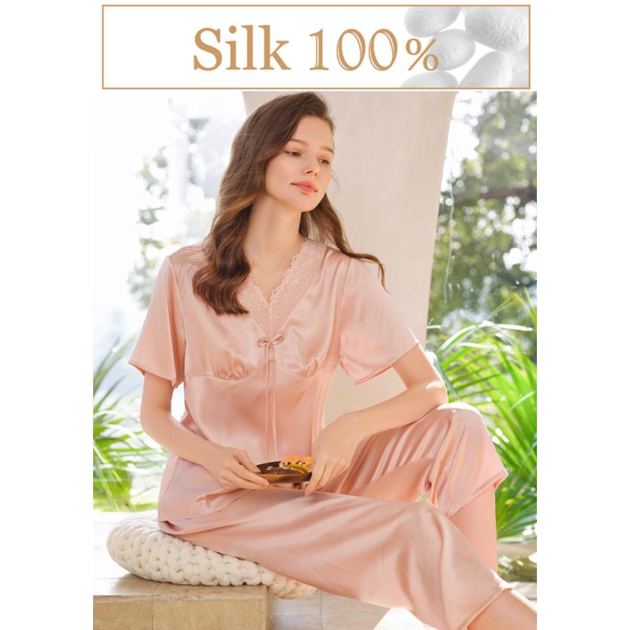 限定販売 シルク パジャマ レディース 春 半袖 かわいい シルクパジャマ 夏 秋 シルク100 絹 洗える 可愛い 5分丈ズボン 大きいサイズ 5分袖パジャマ 前開き 女性用 婦人 Www Kiro Hedensted Dk