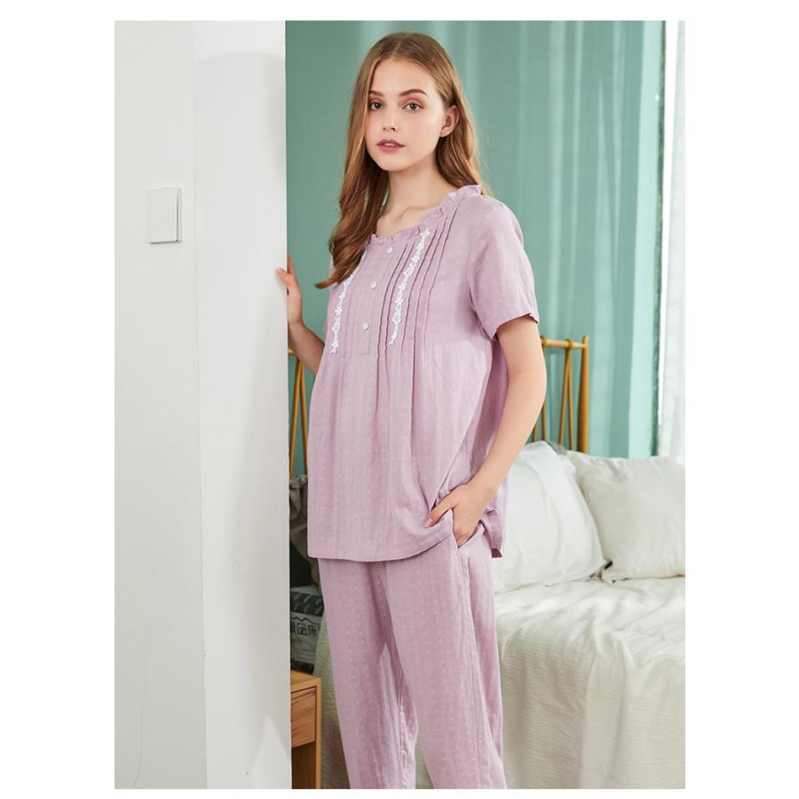 パジャマ レディース 半袖 綿 夏 可愛い 夏用 長ズボン 大きいサイズ 3l 薄手 かぶり かわいい 襟なし 半袖長ズボン ガーゼ マタニティ 入院 産後 パープル 176 41 結婚式ワンピース専門店osyareism 通販 Yahoo ショッピング