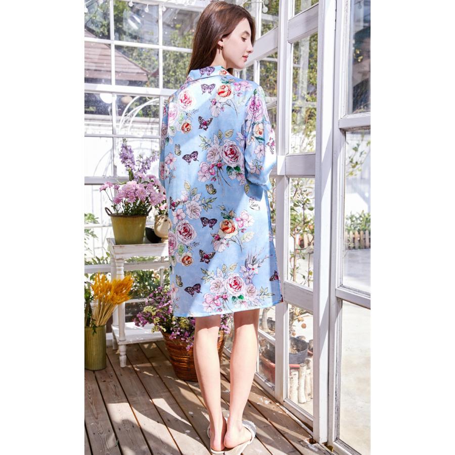 お得 シルクパジャマ かわいい 前開き 半袖 シルクネグリジェ ワンピース パジャマ ネグリジェ シルク レディース ブルー シルク100 ワンピースパジャマ 夏用 下着 靴下 部屋着