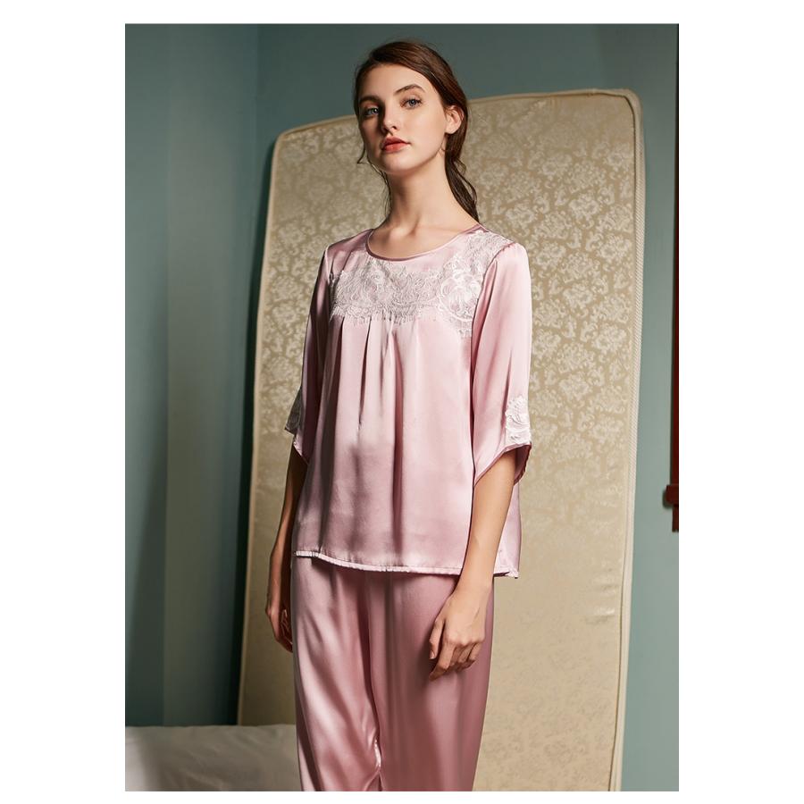 人気特価激安 シルク パジャマ レディース 夏用 七分袖 かわいい 絹100 春 夏 可愛い 長ズボン 大きいサイズ パジャマ 前開き 女性用 レース ミセス ルームウエア ピンク 安いそれに目立つ Gestion Etechnologies Shop
