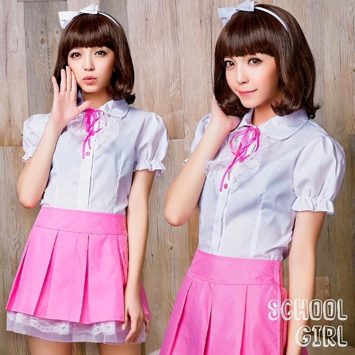 コスプレ 衣装 可愛い 学生服 コスプレ 女子高生コスプレ 半袖シャツ ラップ プリーツ スカート ピンク リボン コスチュームセット 返品交換不可商品 Al9142 オシャrevo 通販 Yahoo ショッピング