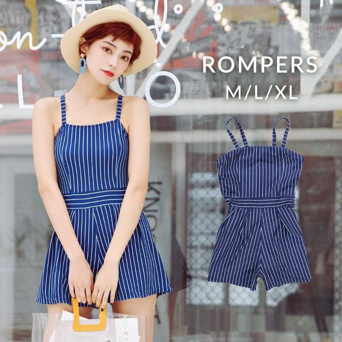 水着 レディース 体型カバー ロンパース 水着 ストライプ柄 Bl オシャrevo 通販 Yahoo ショッピング