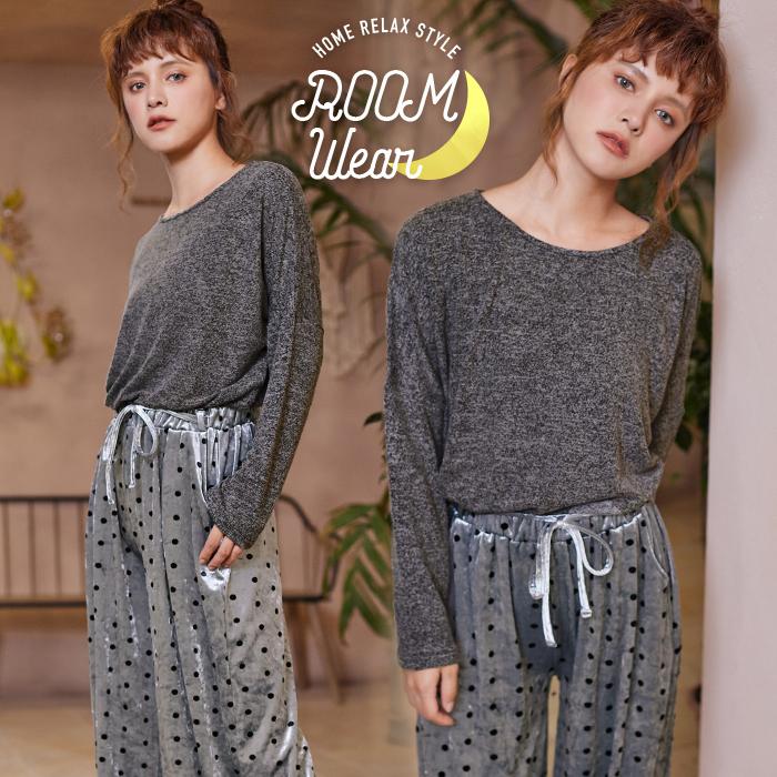 ルームウェア 冬秋 あったか セットアップ ベロア生地 シンプル ドット柄 レディース パジャマ 大きいサイズ オトナ女子 ルームウエア グレー Bn2340 オシャrevo 通販 Yahoo ショッピング