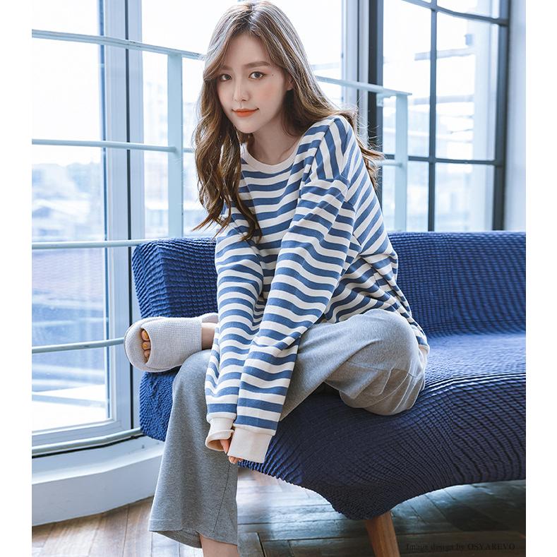 ルームウェア レディース 部屋着 パジャマ ロングパンツ 長ズボン 上下セット 冬 春 秋 ボーダー柄 無地 ゆったり オトナ女子 ルームウェア カジュアル Hn36 オシャrevo 通販 Yahoo ショッピング