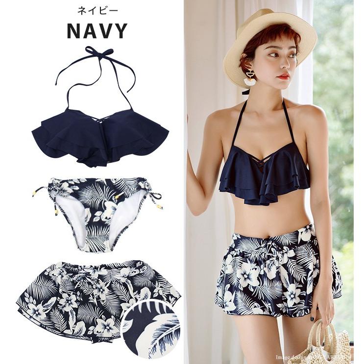 ビキニ 水着 レディース 体型カバー フレアトップ バンドゥ ショートパンツ 3点セット フリルバンドゥ 花柄 無地 黒 ボタニカル 上下別 柄 S 2xl Ld07 オシャrevo 通販 Yahoo ショッピング