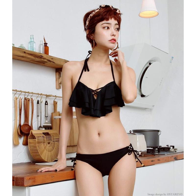 水着 レディース 体型カバー フレア バンドゥ ビキニ 黒 ショートパンツ 無地 Ldbkbk07 オシャrevo 通販 Yahoo ショッピング